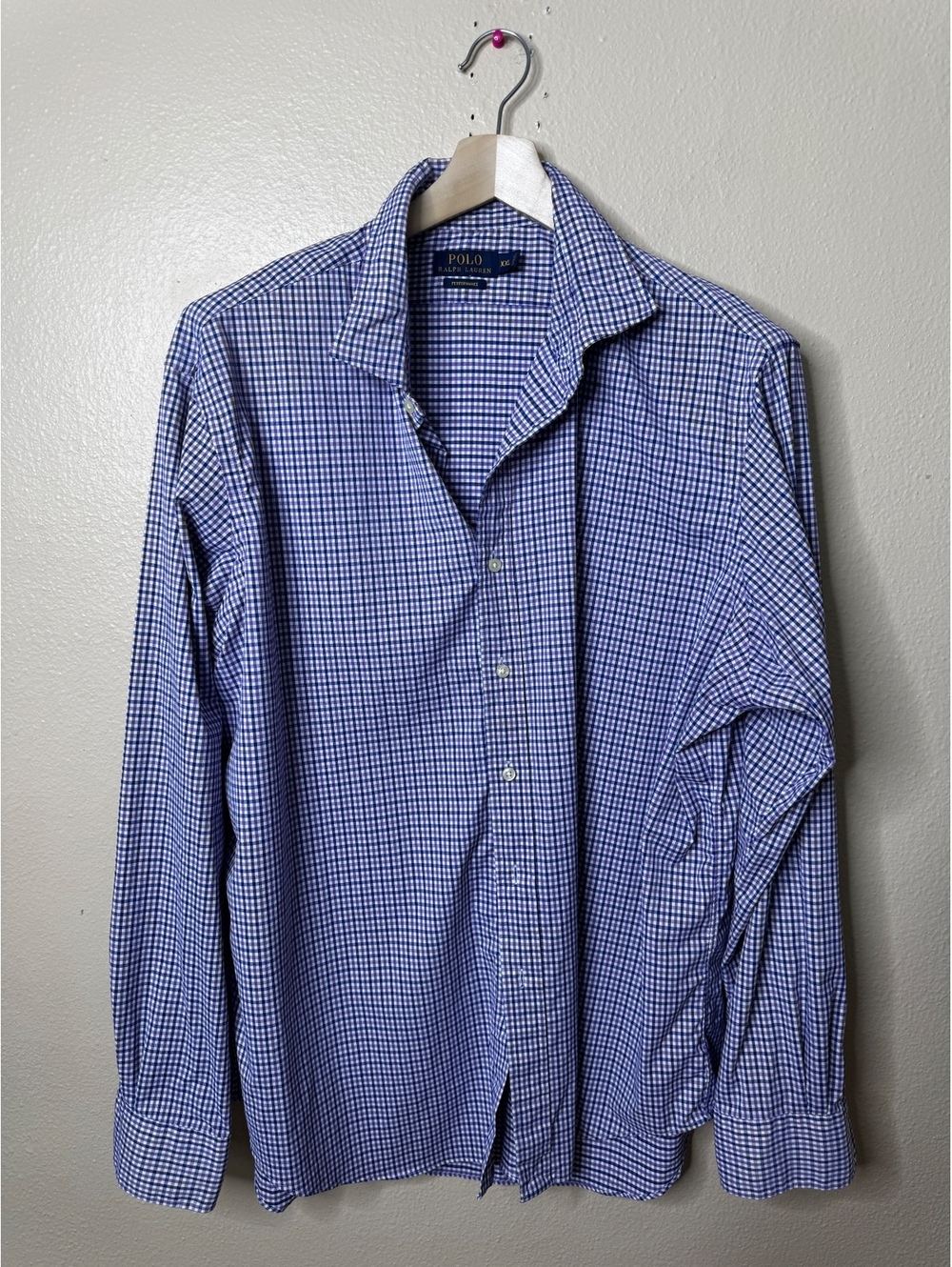 Polo Ralph Lauren Mens XXL Performance Button Up Shirt Blue Gingham